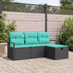 vidaXL 4-delige tuinset met kussens, zwart polyrotan - zwart blauw