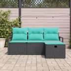 vidaXL 4-delige tuinset met kussens, zwart polyrotan - zwart blauw