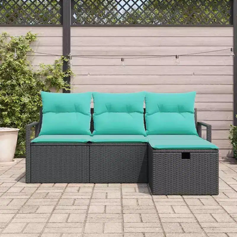 vidaXL 4-delige tuinset met kussens, zwart polyrotan - zwart blauw