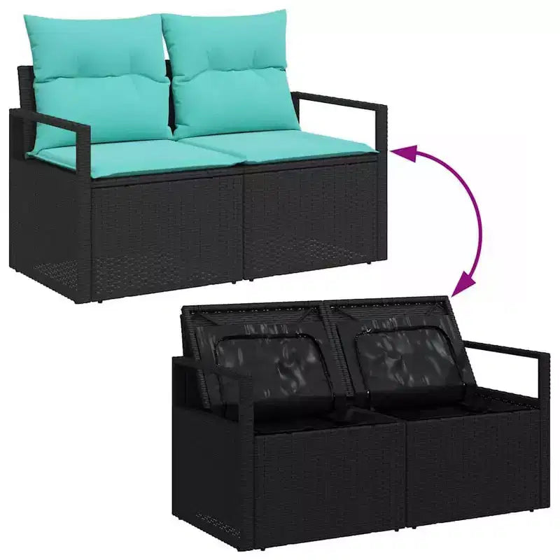 vidaXL 4-delige tuinset met kussens, zwart polyrotan - zwart blauw