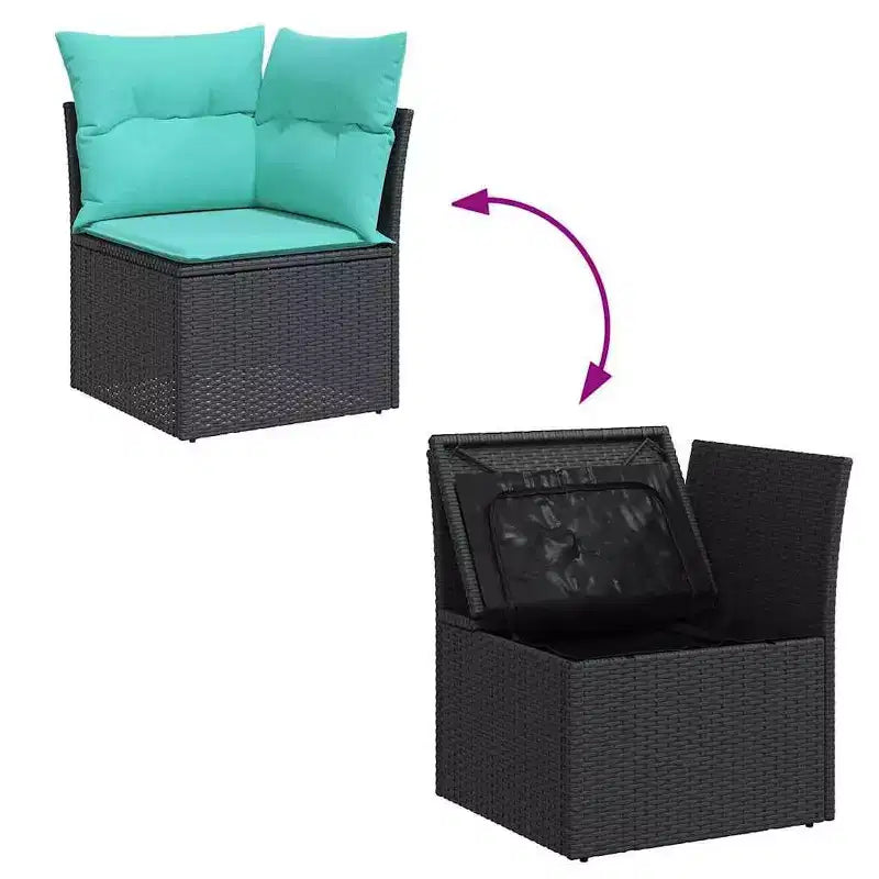 vidaXL Garden Sofa Set with Cushion 7 pcs Black and Turquoise