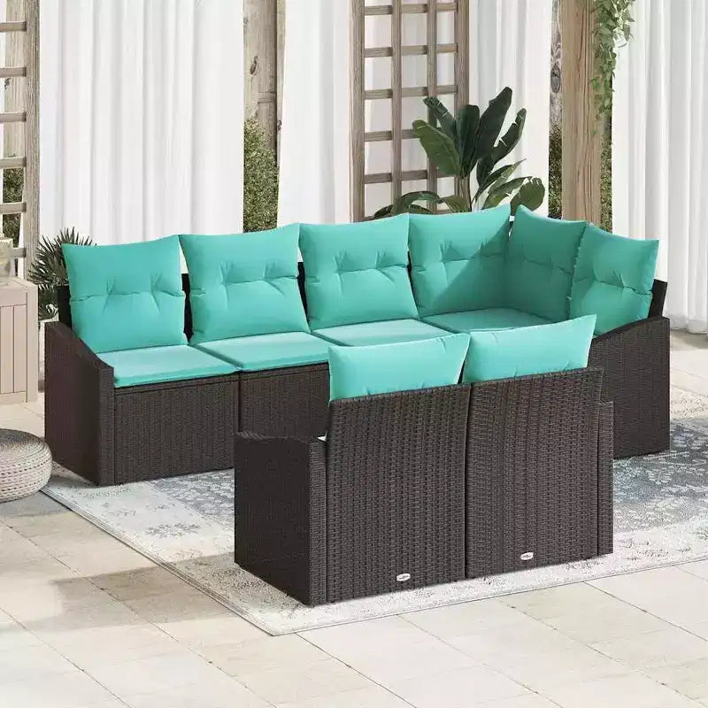 vidaXL Garden Sofa Set with Cushion 7 pcs Black and Turquoise