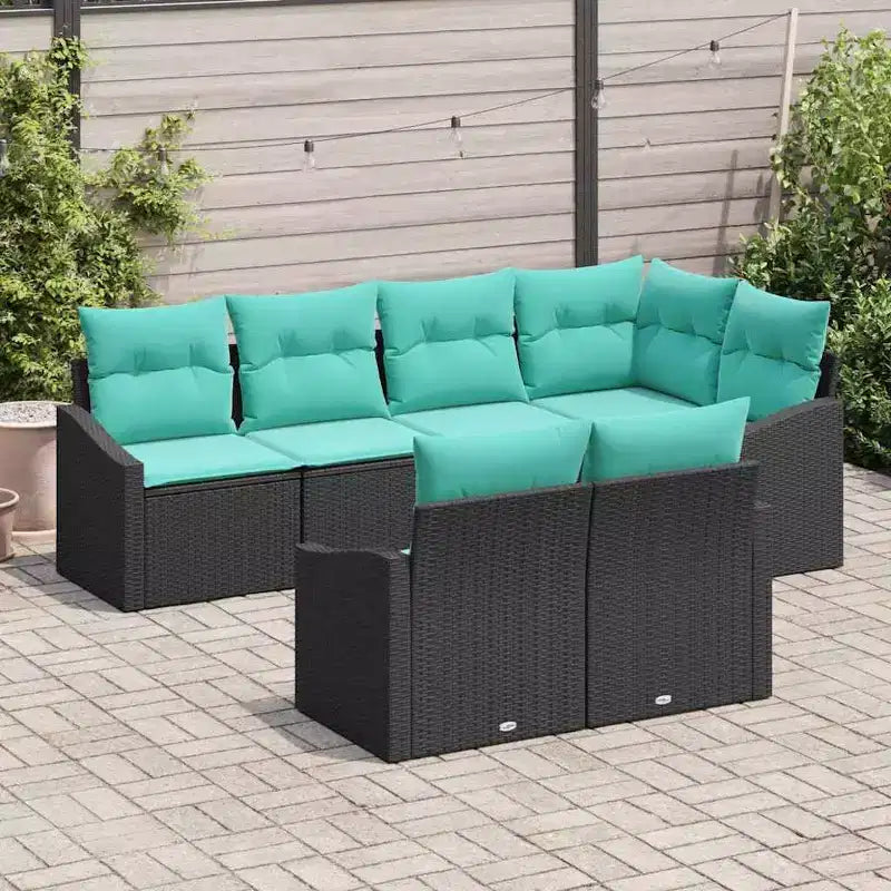 vidaXL Garden Sofa Set with Cushion 7 pcs Black and Turquoise