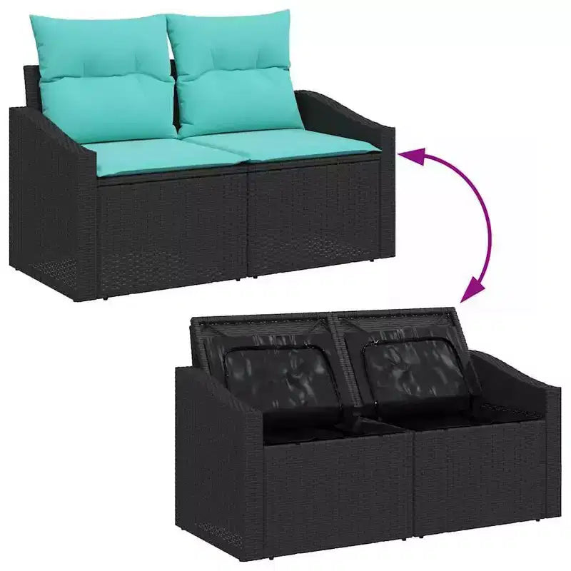 vidaXL Garden Sofa Set with Cushion 7 pcs Black and Turquoise