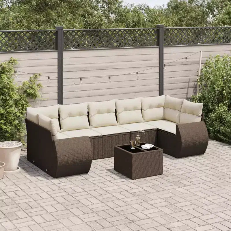 vidaXL 8 Piece Patio Sofa Set with Cushions Brown Poly Rattan - Brown and Cream