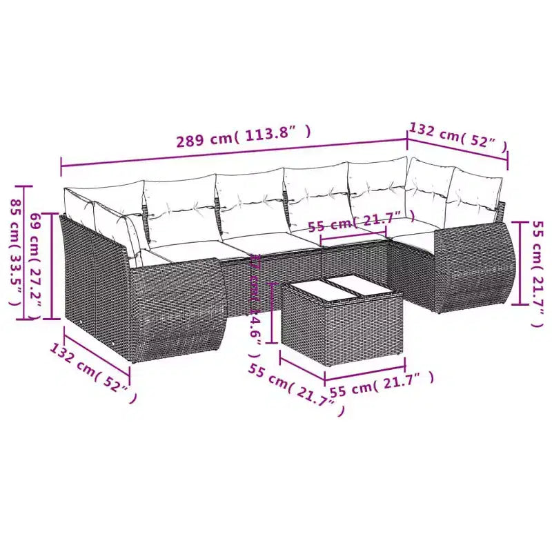 vidaXL 8 Piece Patio Sofa Set with Cushions Brown Poly Rattan - Brown and Cream