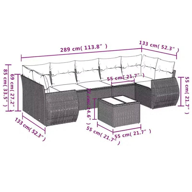 vidaXL 8 Piece Patio Sofa Set with Cushions Brown Poly Rattan - Brown and Cream