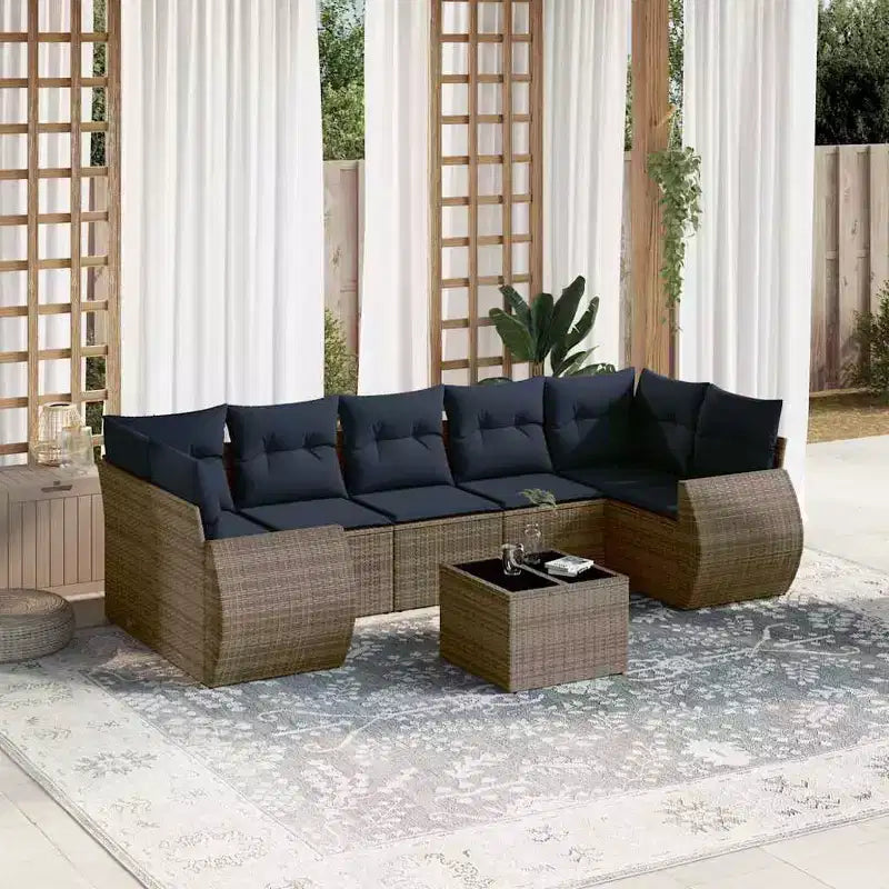 vidaXL 8 Piece Patio Sofa Set with Cushions Brown Poly Rattan - Brown and Cream