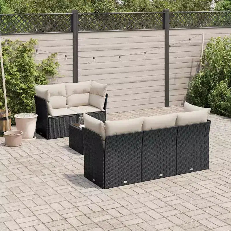 vidaXL 6-delige patiosofa-set met kussens, polyrotan - zwart en crème