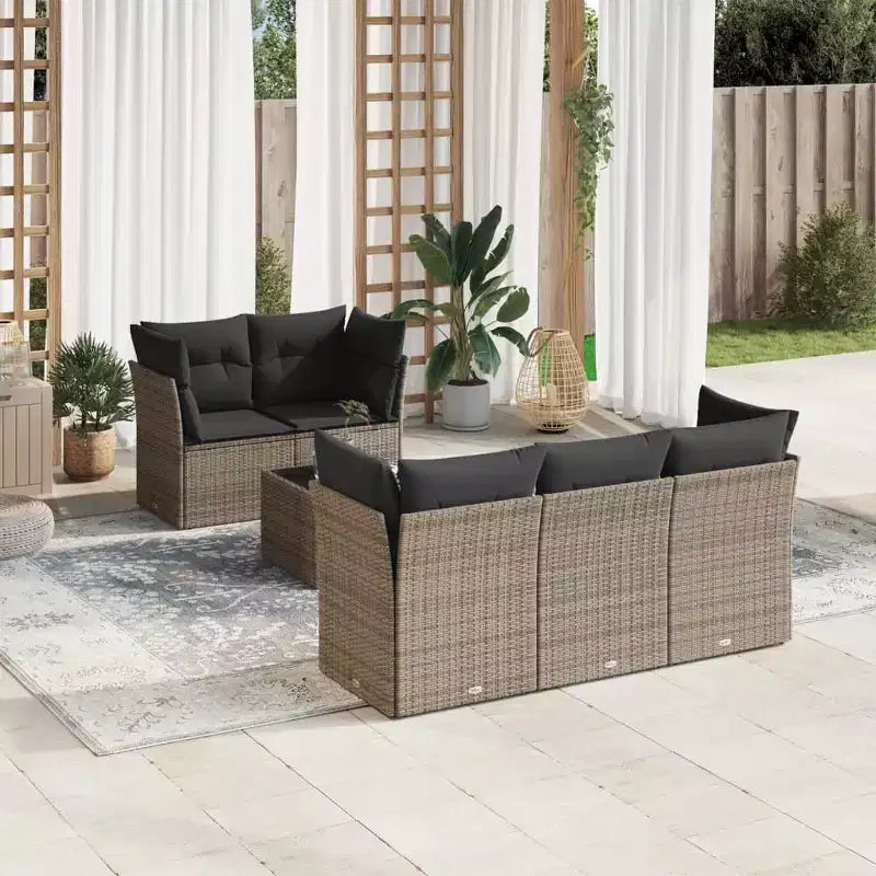 vidaXL 6-delige patiosofa-set met kussens, polyrotan - zwart en crème