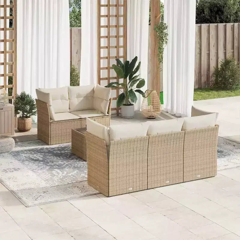 vidaXL 6-delige patiosofa-set met kussens, polyrotan - zwart en crème