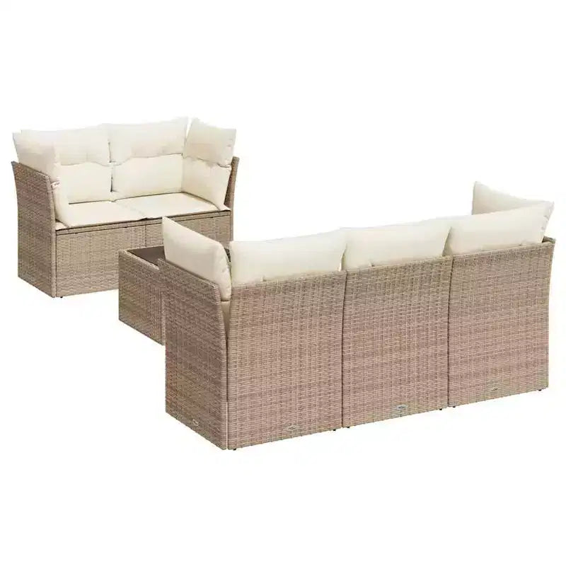 vidaXL 6-delige patiosofa-set met kussens, polyrotan - zwart en crème