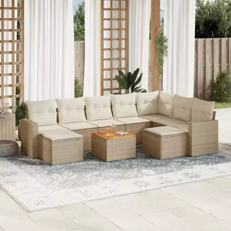 vidaXL terrasbankstel met kussens, tuinmeubelset, 10-delig, polyrotan, beige en crème