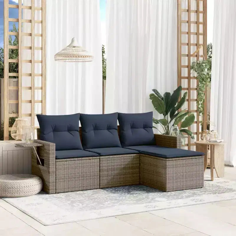 vidaXL Patio Sofa Set Black PE rattan, powder-coated steel Standard