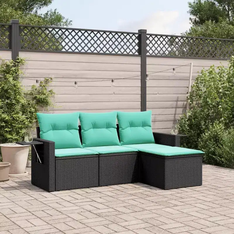 vidaXL Patio Sofa Set Black PE rattan, powder-coated steel Standard