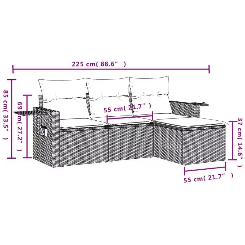 vidaXL Patio Sofa Set Black PE rattan, powder-coated steel Standard