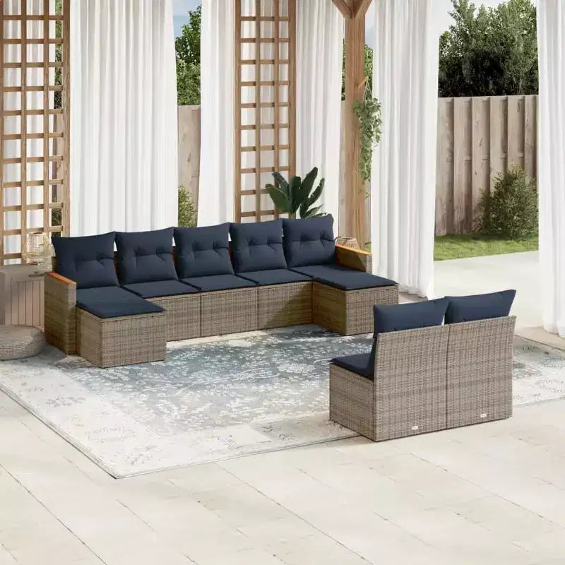 vidaXL Patio Sofa Set Black PE Rattan, Powder-Coated Steel Large Modular