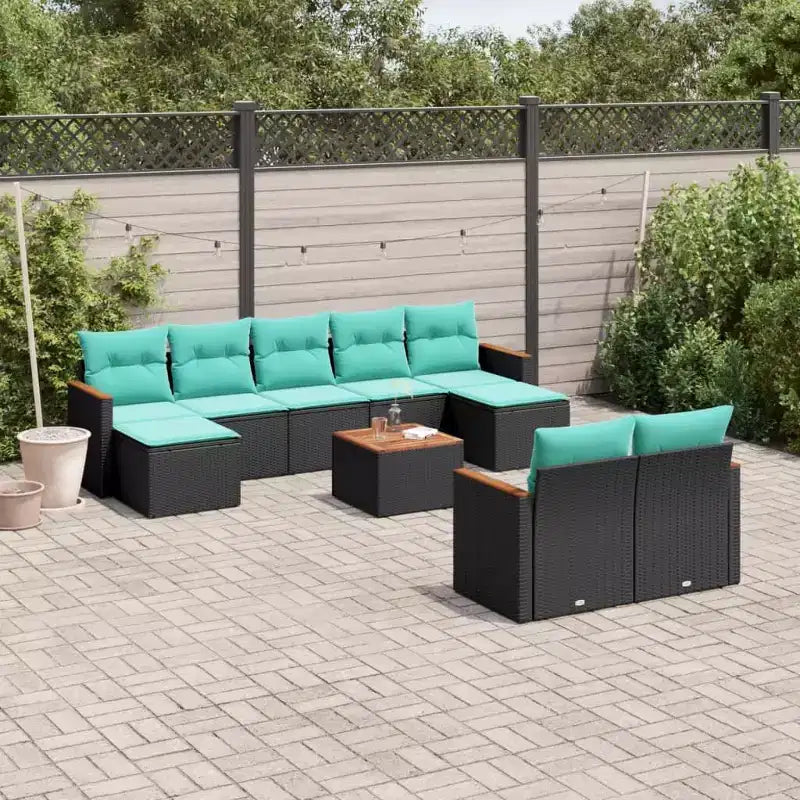 vidaXL Patio Sofa Set Black PE Rattan, Powder-Coated Steel Large Modular