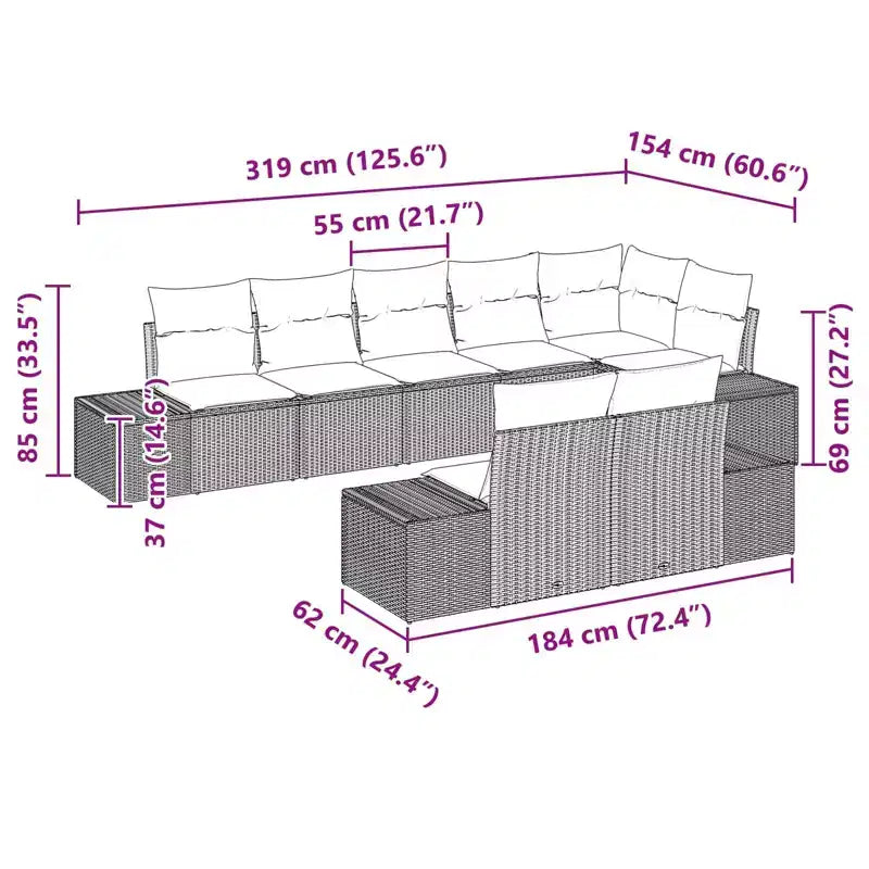 vidaXL Garden Sofa Set with Cushion 8 pcs Poly Rattan