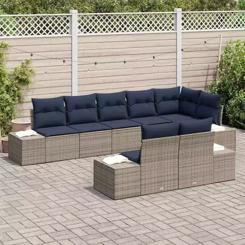 vidaXL Garden Sofa Set with Cushion 8 pcs Poly Rattan