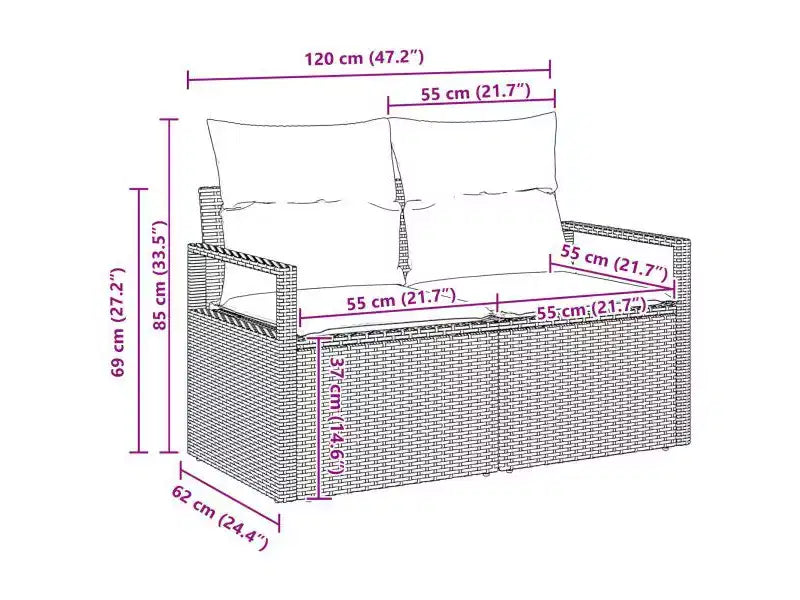 vidaXL tuinbankset, 7-delig, bruin poly-rattan