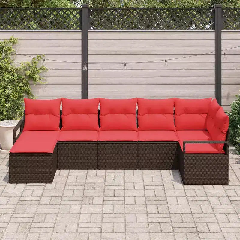 vidaXL tuinbankset, 7-delig, bruin poly-rattan