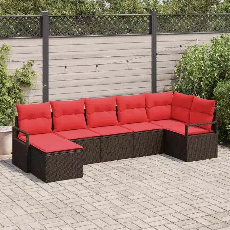 vidaXL tuinbankset, 7-delig, bruin poly-rattan