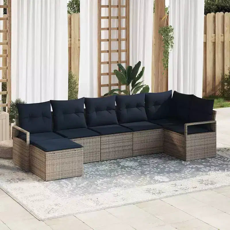 vidaXL tuinbankset, 7-delig, bruin poly-rattan