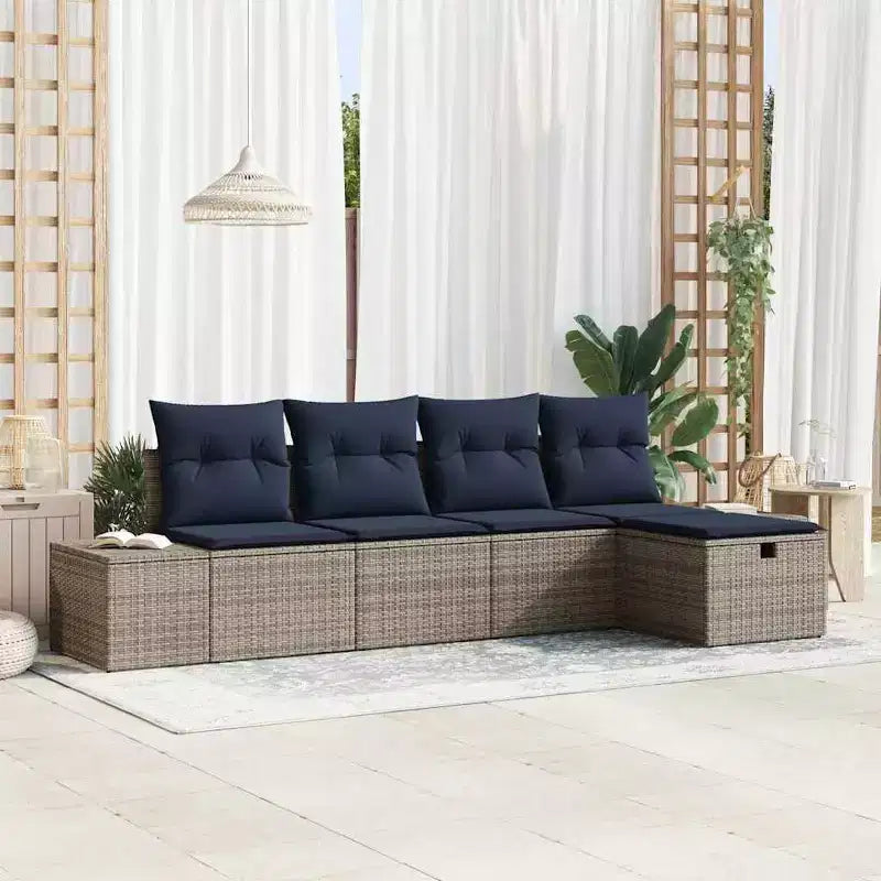 vidaXL Garden Sofa Set with Cushion 5 pcs Brown Poly rattan - Brown without table Red