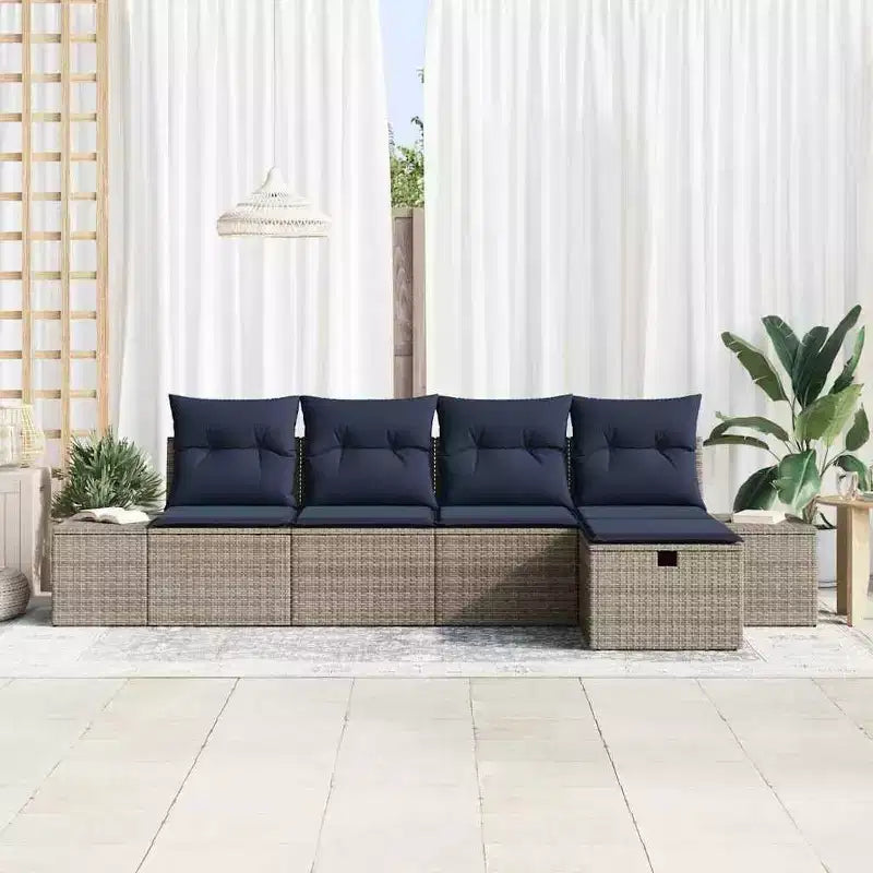 vidaXL Garden Sofa Set with Cushion 5 pcs Brown Poly rattan - Brown without table Red