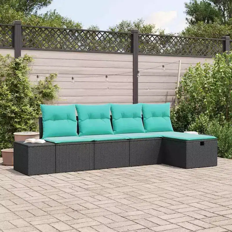 vidaXL Garden Sofa Set with Cushion 5 pcs Brown Poly rattan - Brown without table Red