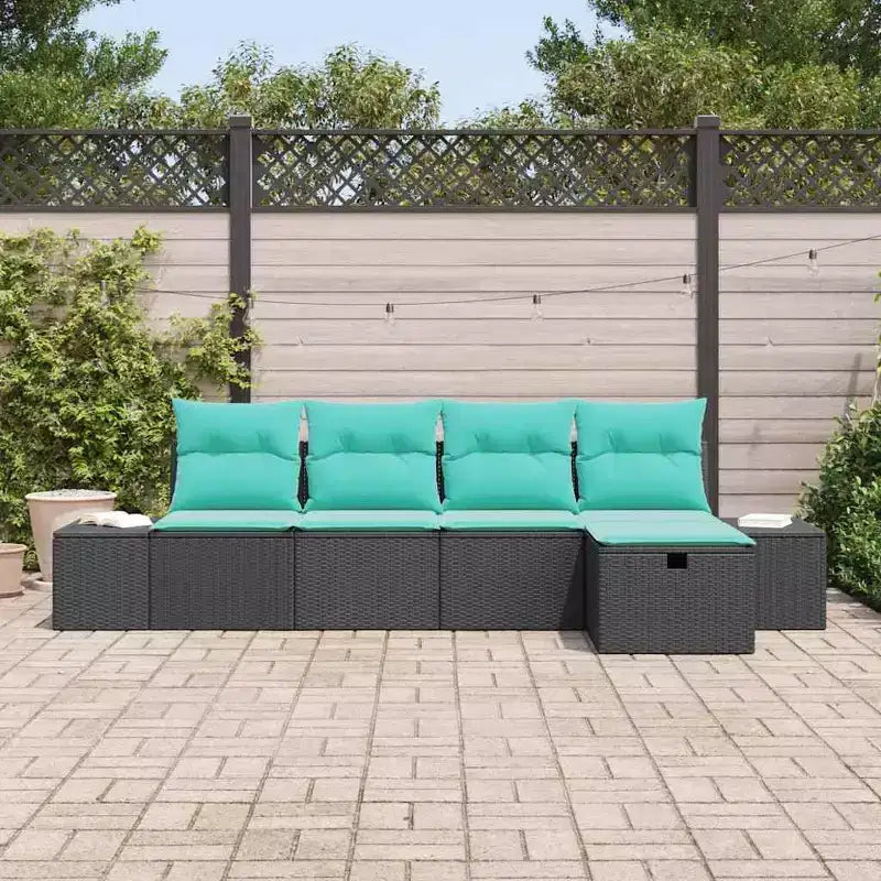 vidaXL Garden Sofa Set with Cushion 5 pcs Brown Poly rattan - Brown without table Red