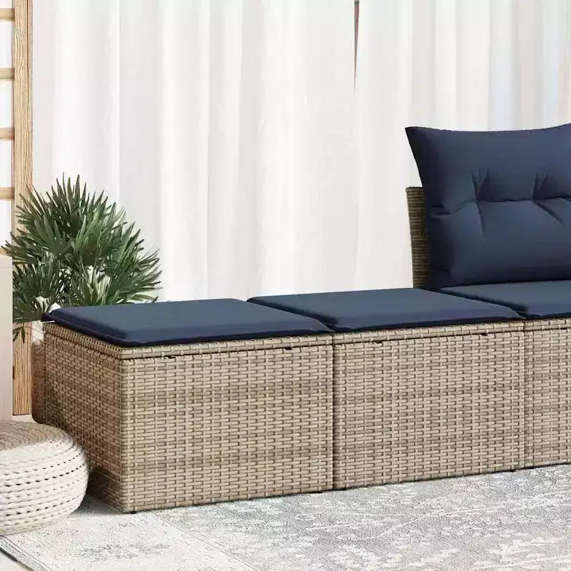 vidaXL Patio Sofa Set with Cushions Sectional Stools 2 Piece Poly Rattan Acacia