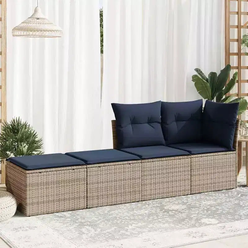 vidaXL Patio Sofa Set with Cushions Sectional Stools 2 Piece Poly Rattan Acacia