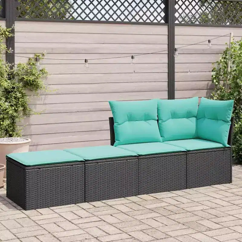 vidaXL Patio Sofa Set with Cushions Sectional Stools 2 Piece Poly Rattan Acacia