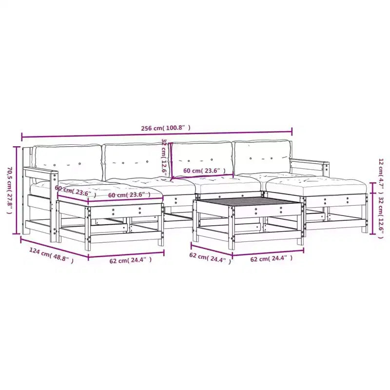vidaXL Terraslounge set met kussens buitenset 7-delig massief hout