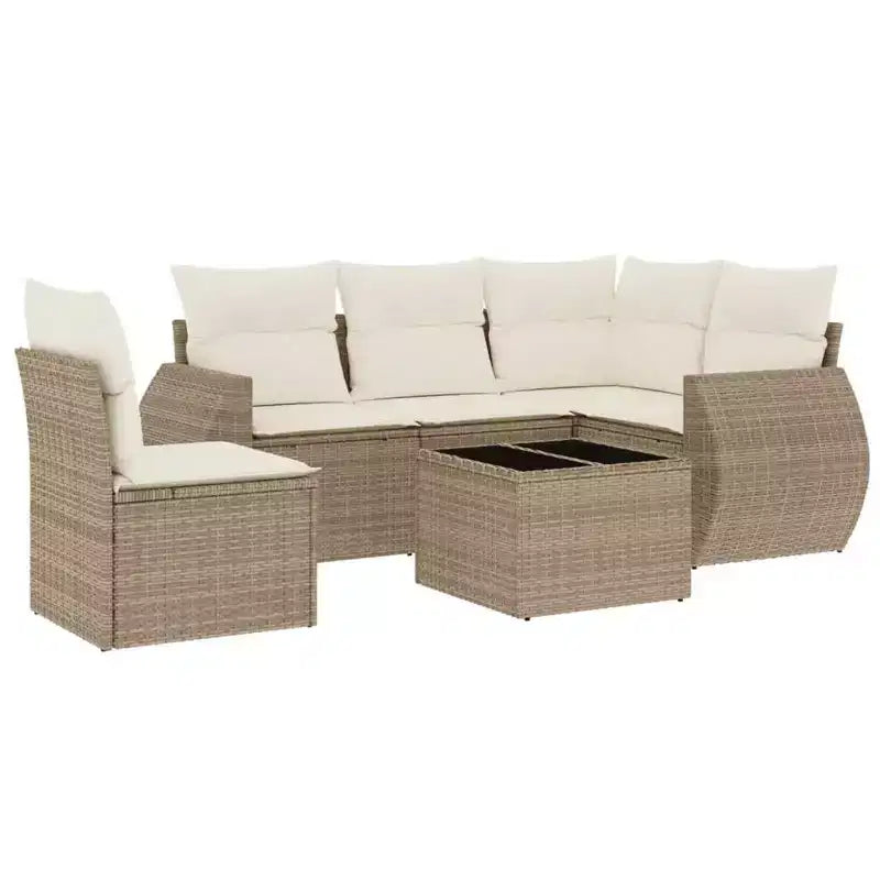 vidaXL 6 Piece Patio Sofa Set with Cushions Beige Poly Rattan