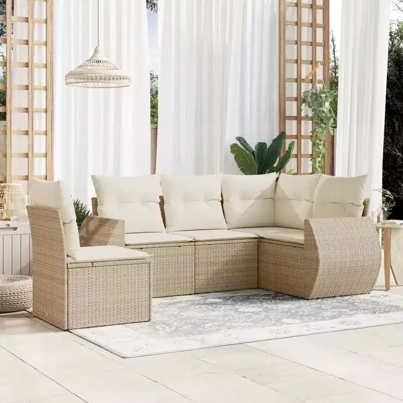 vidaXL 6 Piece Patio Sofa Set with Cushions Beige Poly Rattan