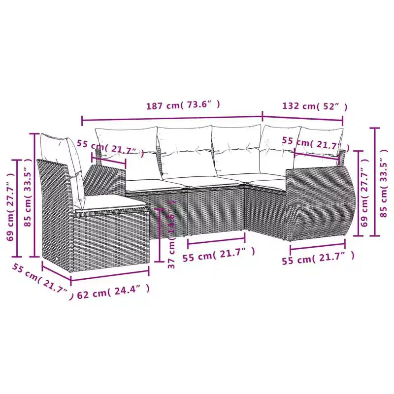 vidaXL 6 Piece Patio Sofa Set with Cushions Beige Poly Rattan