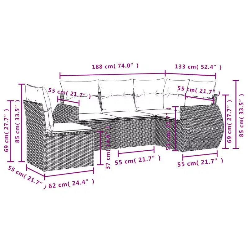 vidaXL 6 Piece Patio Sofa Set with Cushions Beige Poly Rattan
