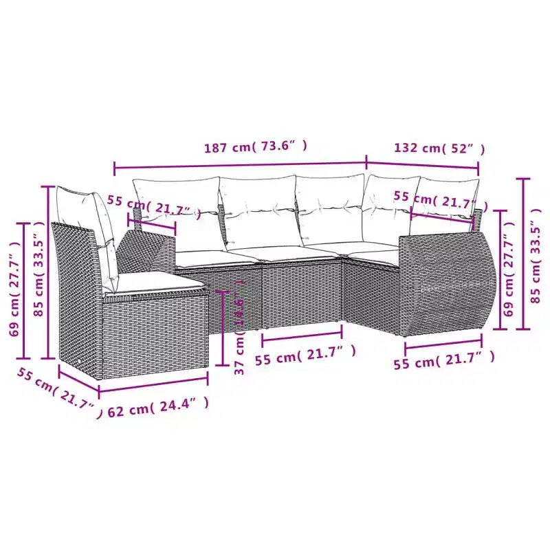 vidaXL 6 Piece Patio Sofa Set with Cushions Beige Poly Rattan