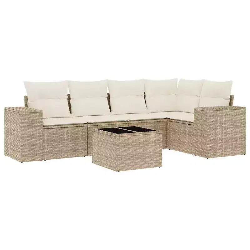 vidaXL 6 Piece Patio Sofa Set with Cushions Beige Poly Rattan