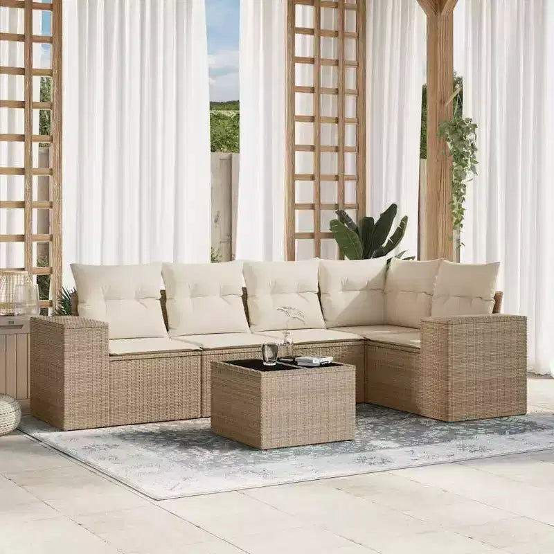 vidaXL 6 Piece Patio Sofa Set with Cushions Beige Poly Rattan
