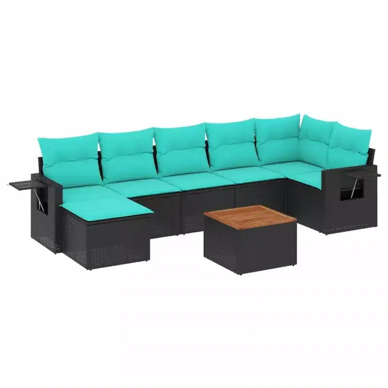 vidaXL 8 Piece Garden Sofa Set with Cushions Black Poly Rattan