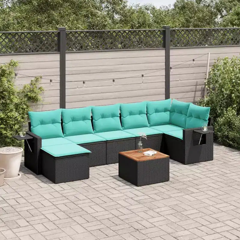 vidaXL 8 Piece Garden Sofa Set with Cushions Black Poly Rattan