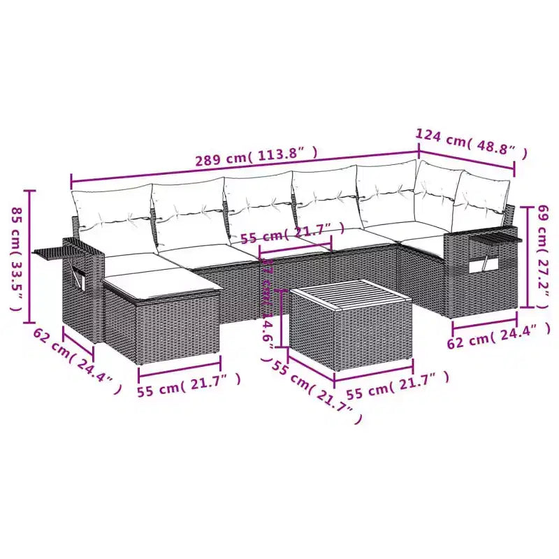 vidaXL 8 Piece Garden Sofa Set with Cushions Black Poly Rattan