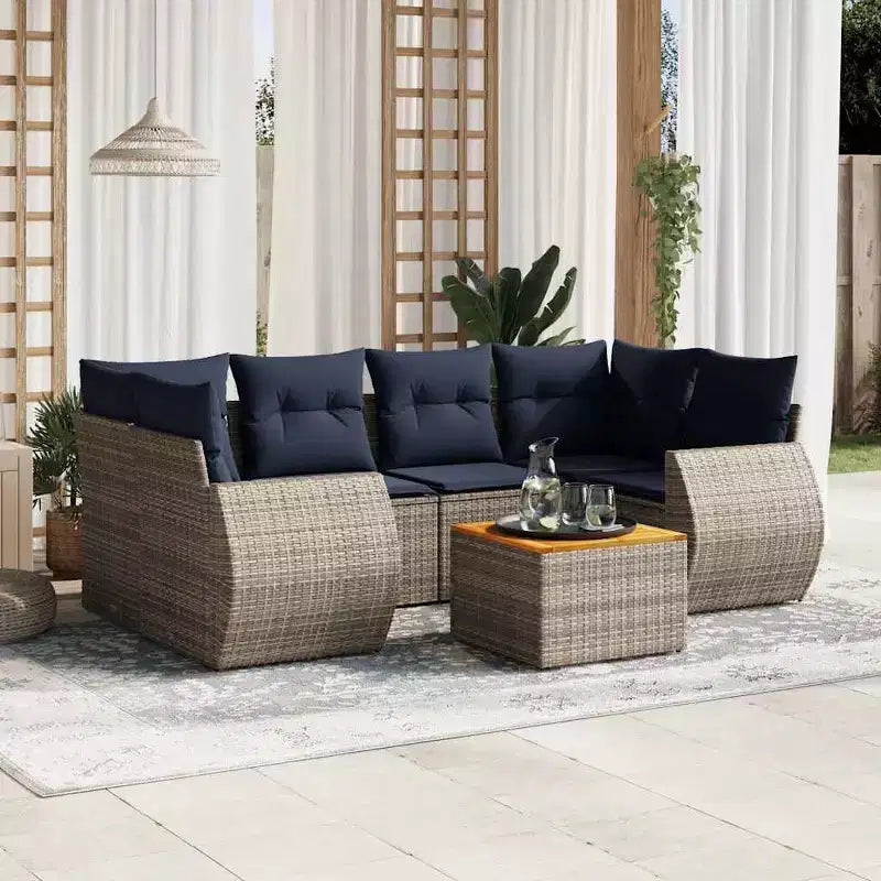 vidaXL 7 Piece Garden Sofa Set with Cushions Poly Rattan