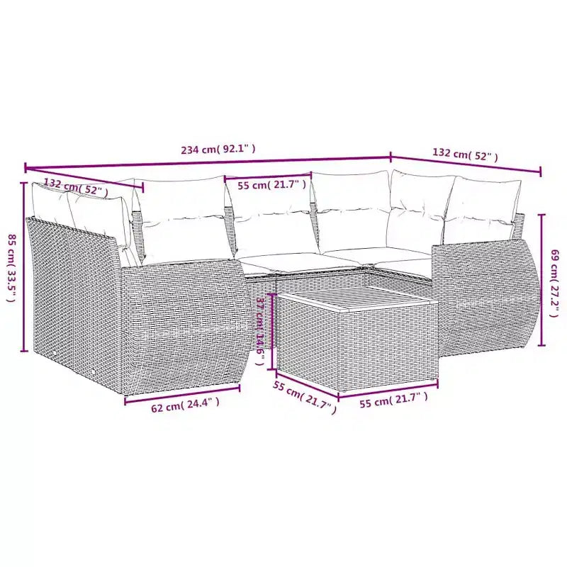 vidaXL 7 Piece Garden Sofa Set with Cushions Poly Rattan