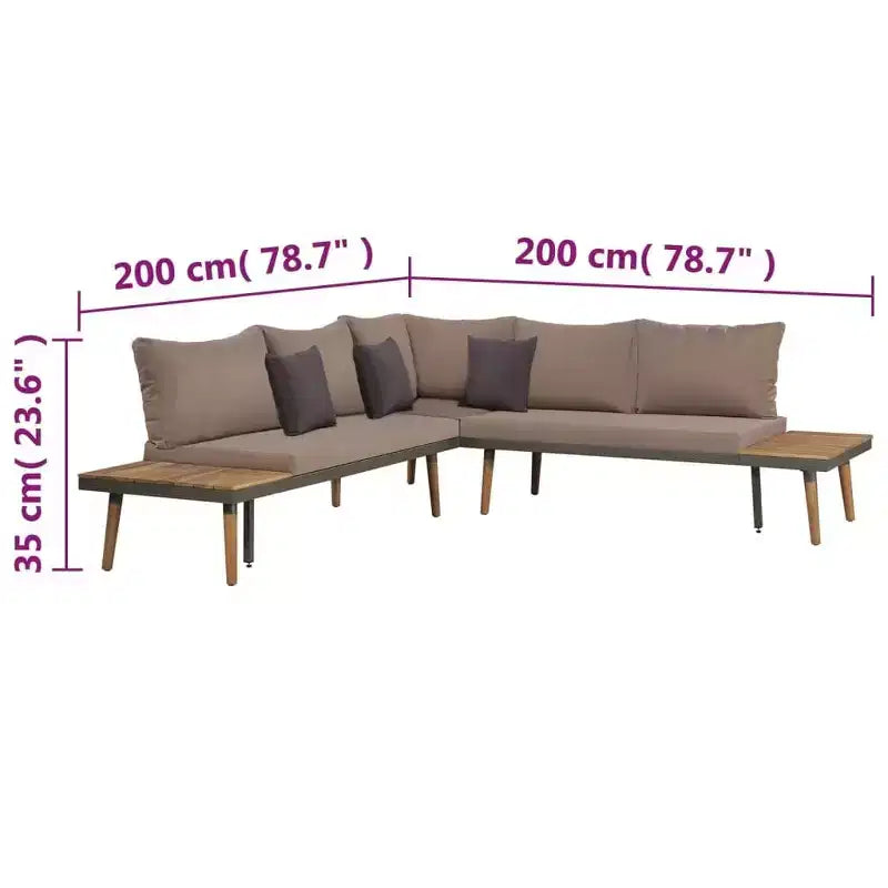 vidaXL 4-delige loungeset voor buiten met kussens, massief acaciahout, bruin