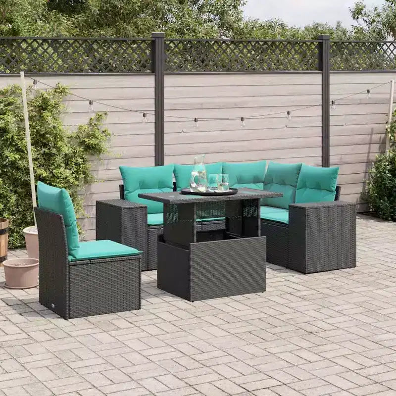 vidaXL 6 Piece Garden Sofa Set with Cushions Poly Rattan